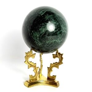 Vintage 4" Black/Green Sphere with Brass Dragon Stand Decorative Home Decor